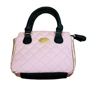 Luv‎ Betsey Betsey Johnson - Quilted Pink Black and Gold Mini Bag